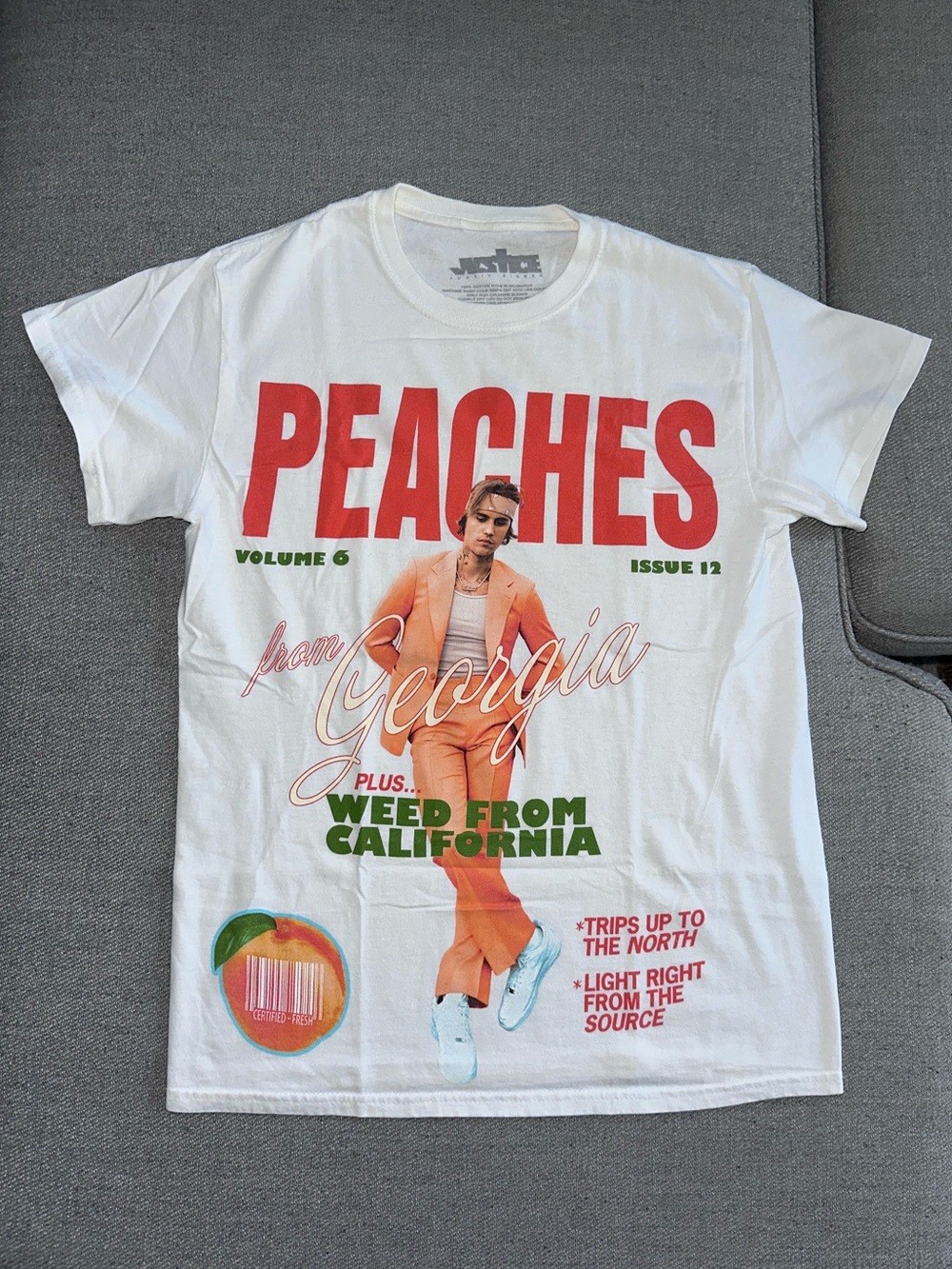 Justin Bieber Peaches Official Graphic White T-Shirt Small